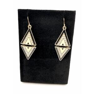 Fashion Triangle Chevron Drop Earrings Black White Gold